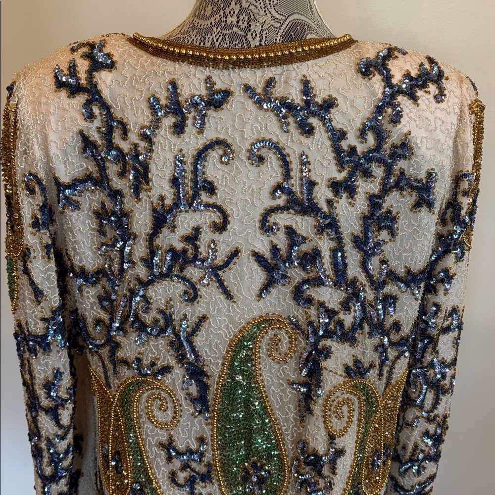 Vintage Jakelin Designs Paisley Sequin Beaded Silk Jacket Size Large 80’s 90’s - Picture 8 of 15